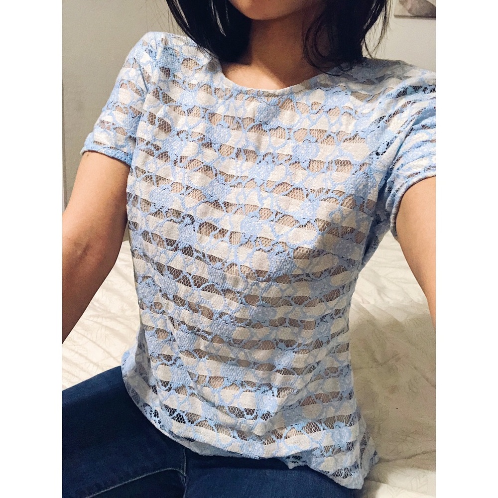 NEW BCBG • $150 blue lace blouse